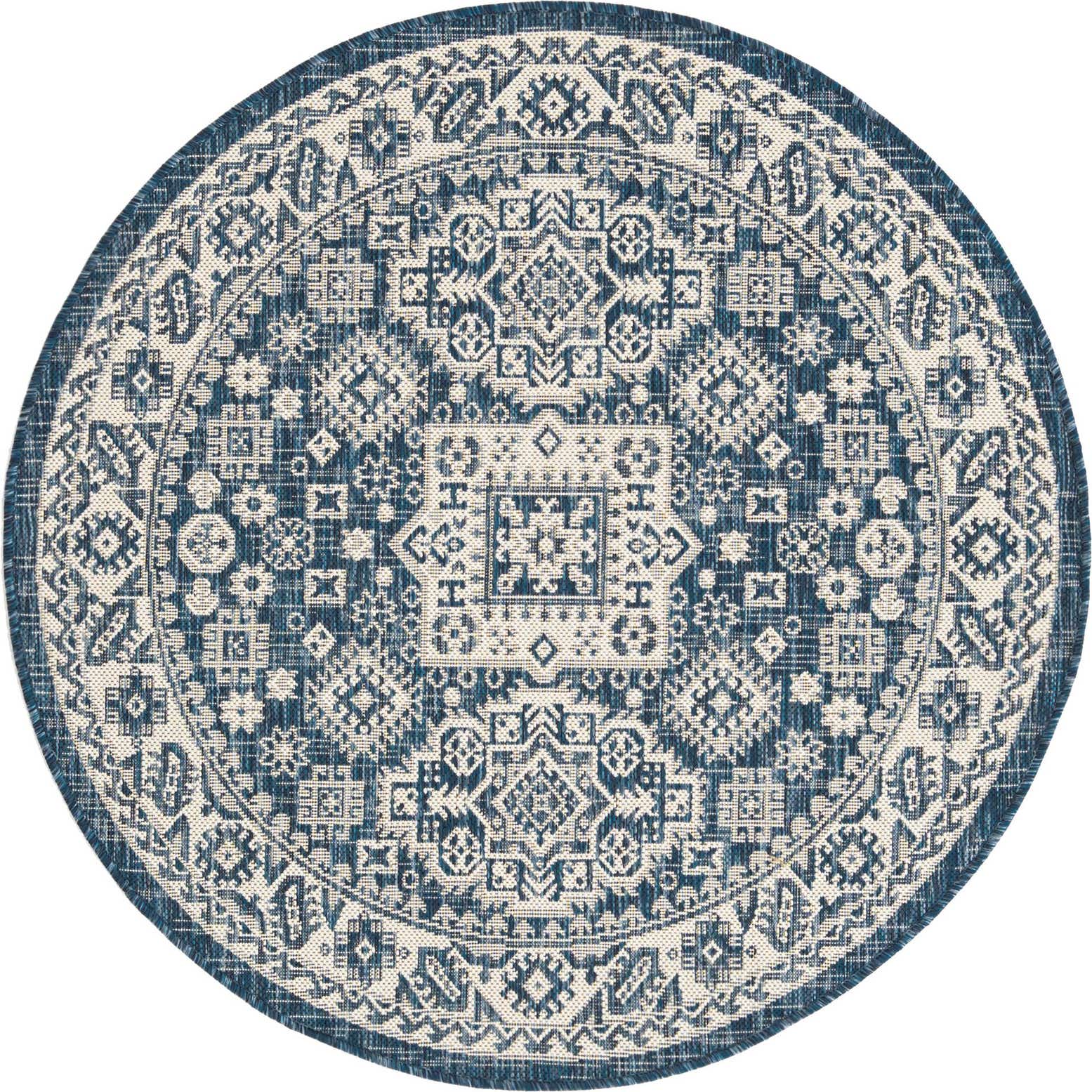 4' x 4' Easy-Clean Aztec Indoor / Outdoor Round Rug
