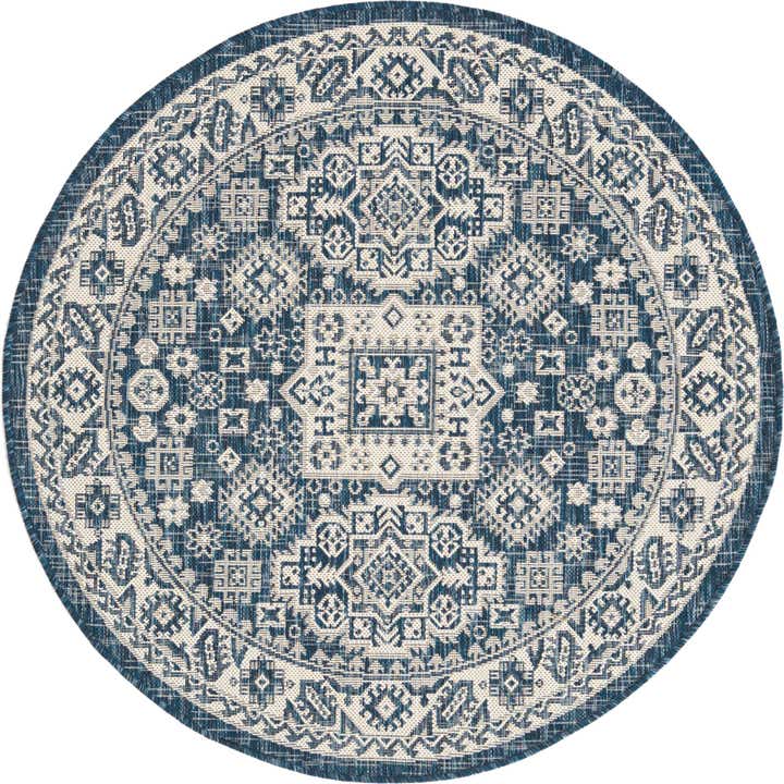 4' x 4' Easy-Clean Aztec Indoor / Outdoor Round Rug