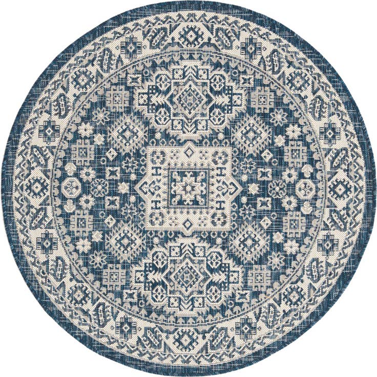 Detail image of 4' x 4' Easy-Clean Aztec Indoor / Outdoor Round Rug