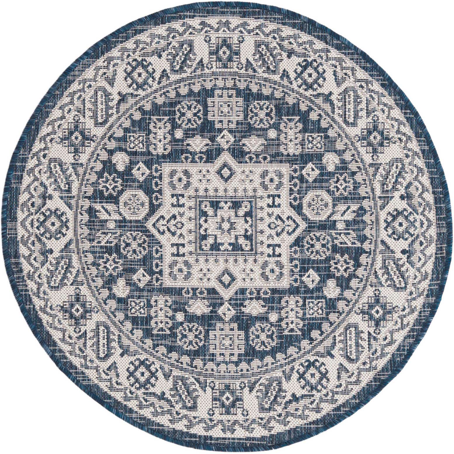 3' x 3' Easy-Clean Aztec Indoor / Outdoor Round Rug