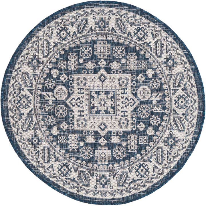 3' x 3' Easy-Clean Aztec Indoor / Outdoor Round Rug