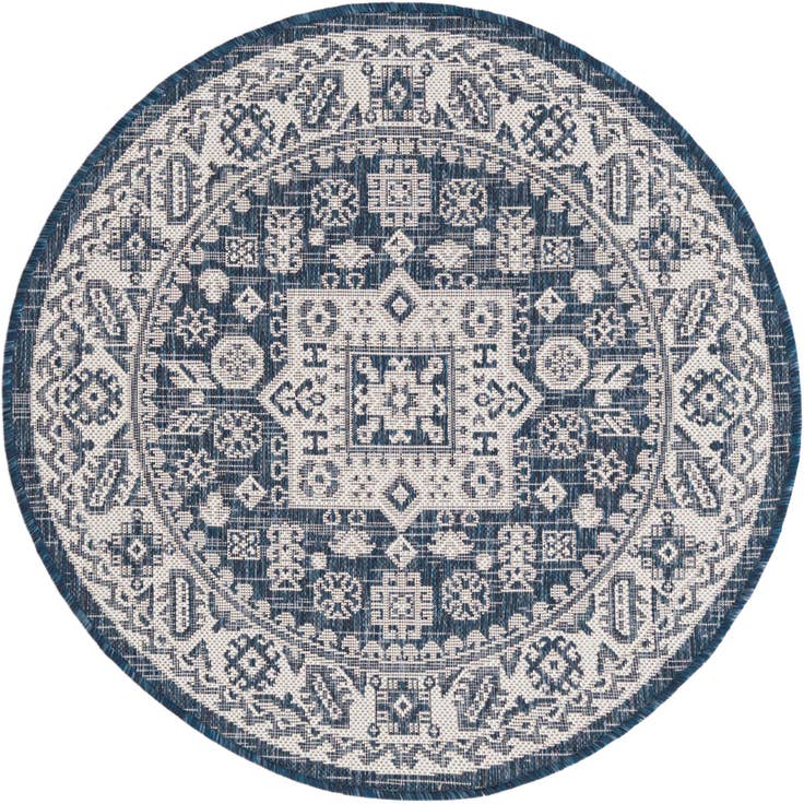 Detail image of 3' x 3' Easy-Clean Aztec Indoor / Outdoor Round Rug