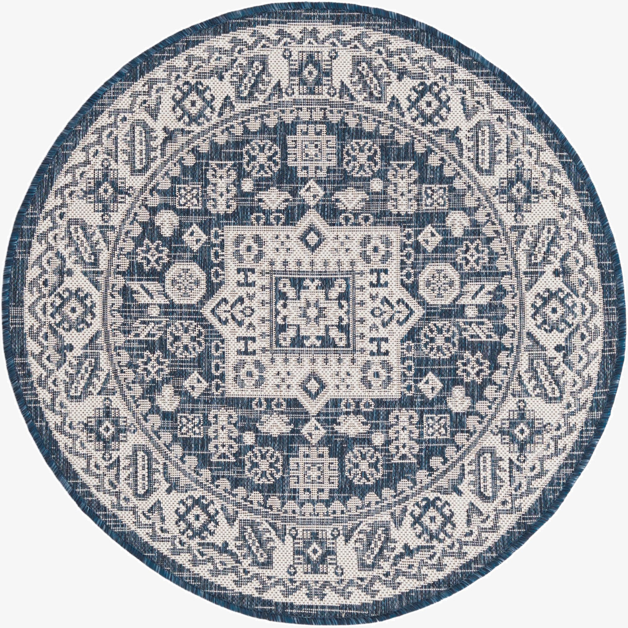 3' x 3'  Washable Aztec Indoor / Outdoor Round Rug