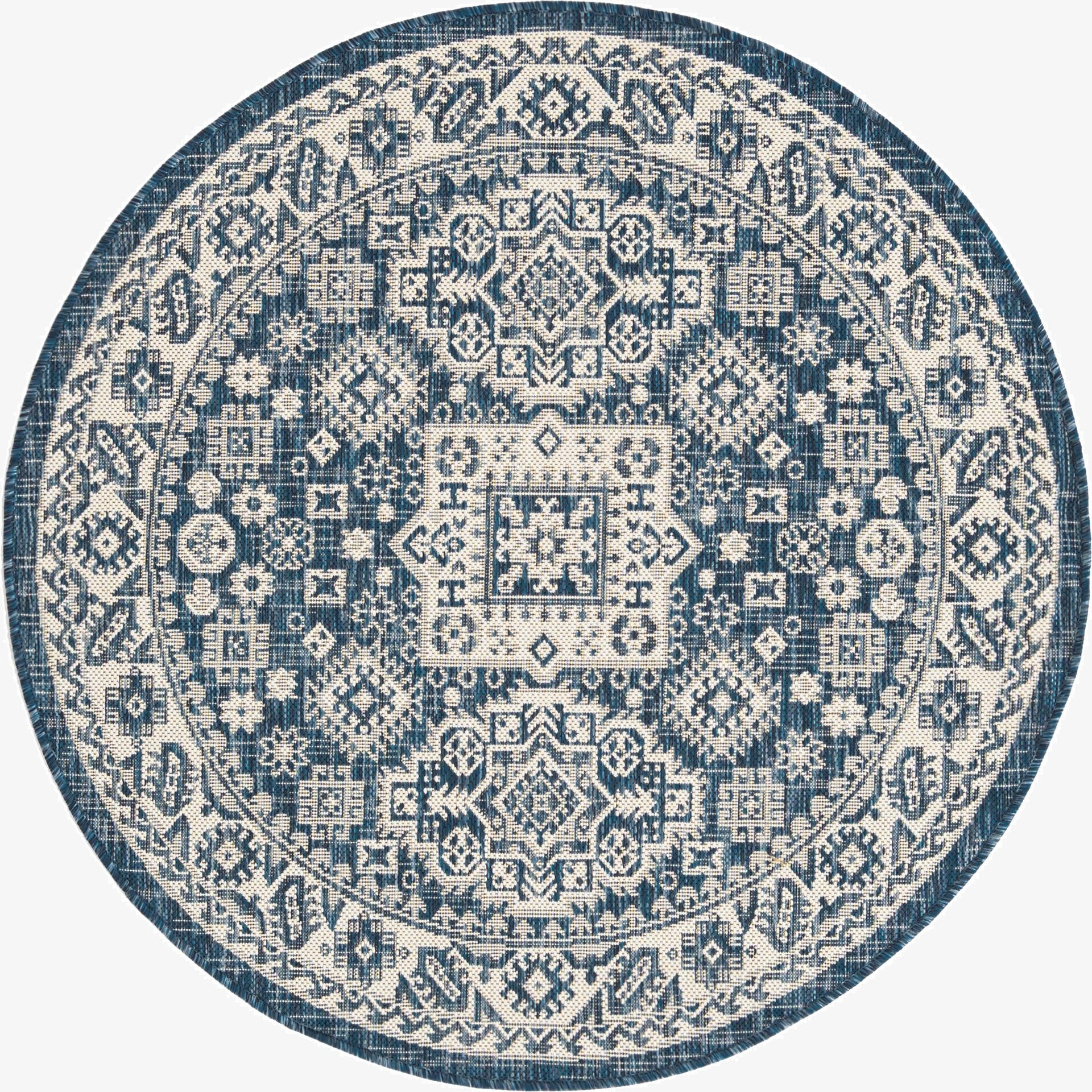 Primary image 4' x 4'  Washable Aztec Indoor / Outdoor Round Rug