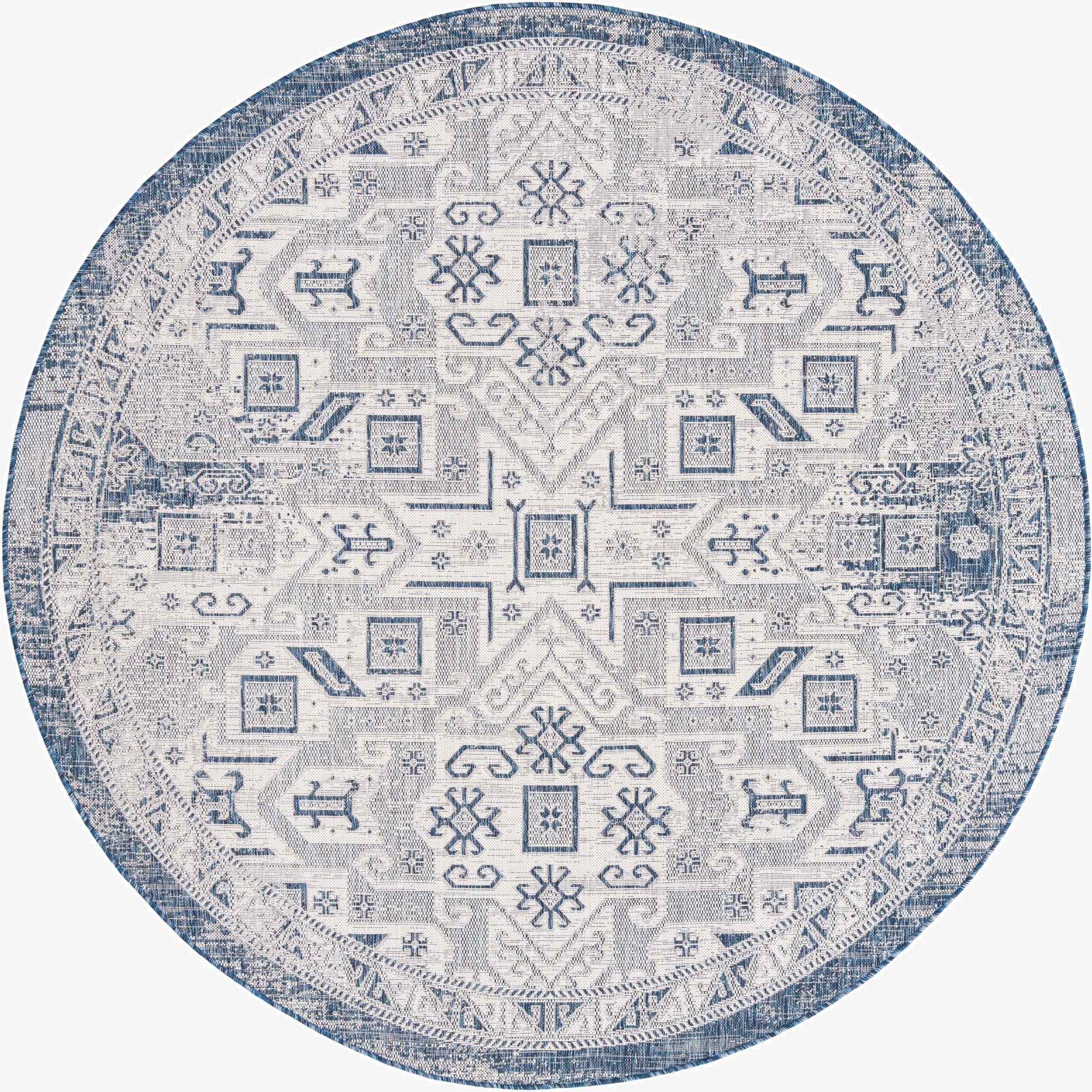 7' 10 x 7' 10 Washable Aztec Indoor / Outdoor Round Rug