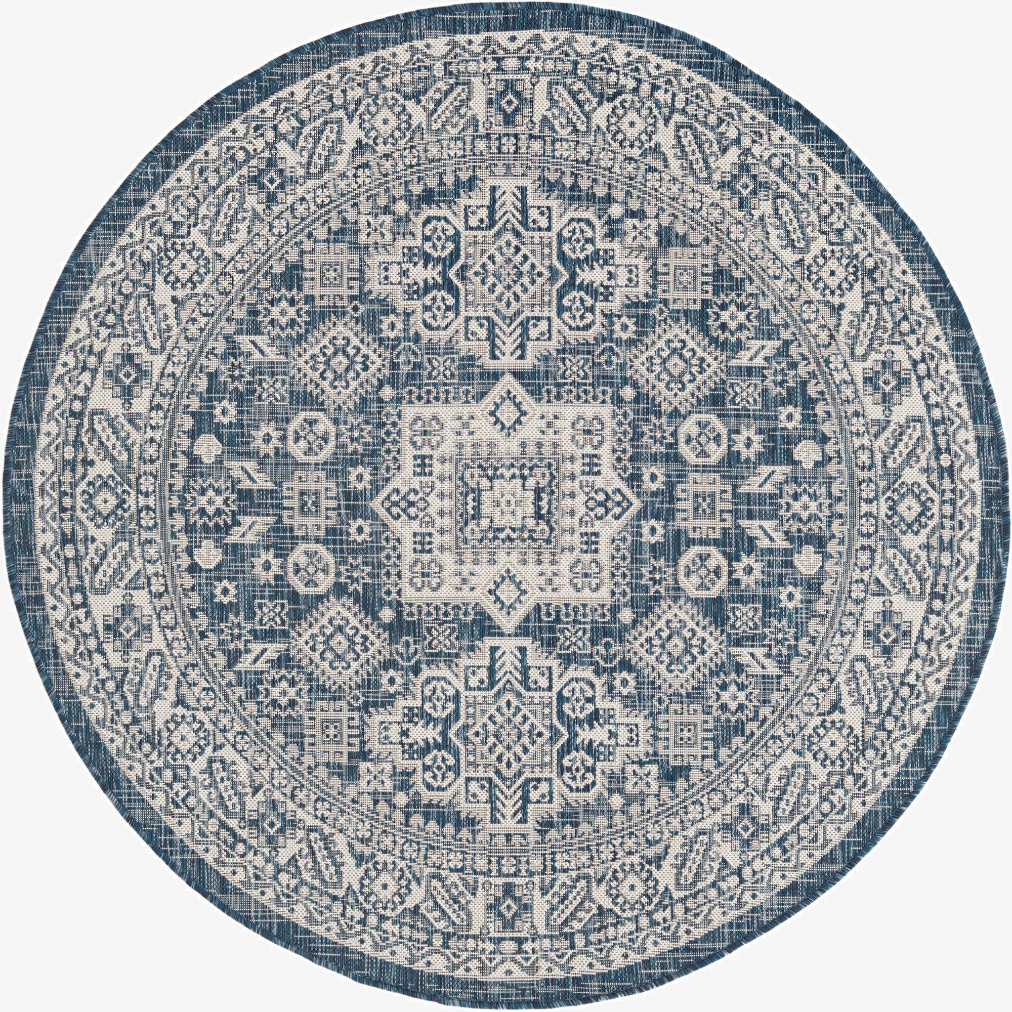 5' 3 x 5' 3  Washable Aztec Indoor / Outdoor Round Rug