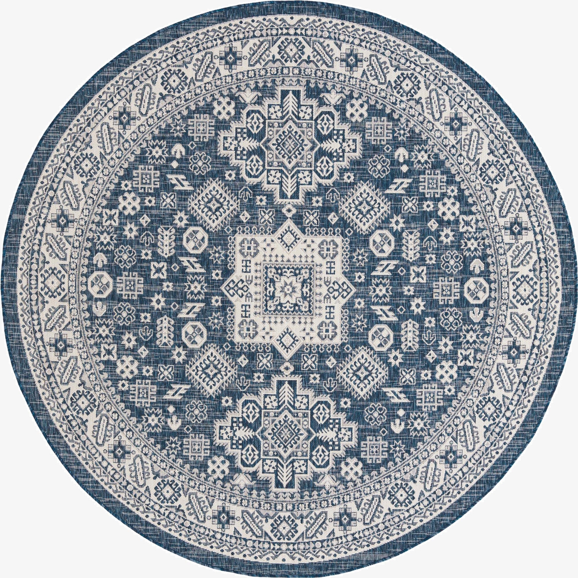 7' 10 x 7' 10  Washable Aztec Indoor / Outdoor Round Rug