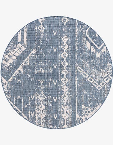 Blue Easy-Clean Bohemian Indoor / Outdoor Round Rug