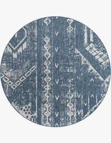Blue Easy-Clean Bohemian Indoor / Outdoor Round Rug
