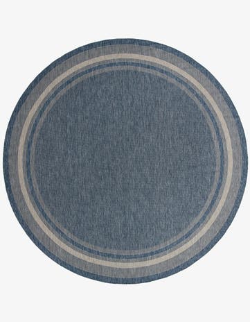 Blue Easy-Clean Border Indoor / Outdoor Round Rug