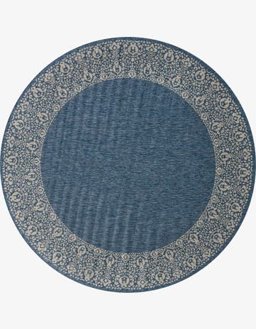Blue Easy-Clean Border Indoor / Outdoor Round Rug