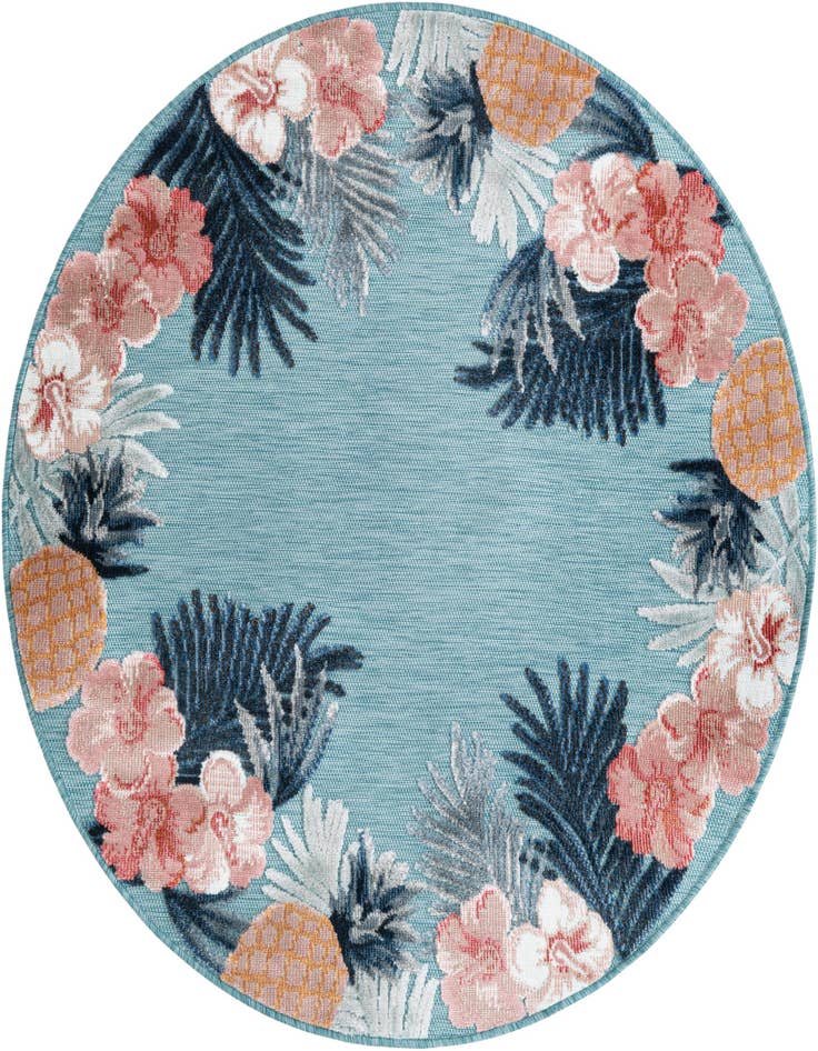 Detail image of 4' 5 x 4' 5 Easy-Clean Botanical Indoor / Outdoor Round Rug