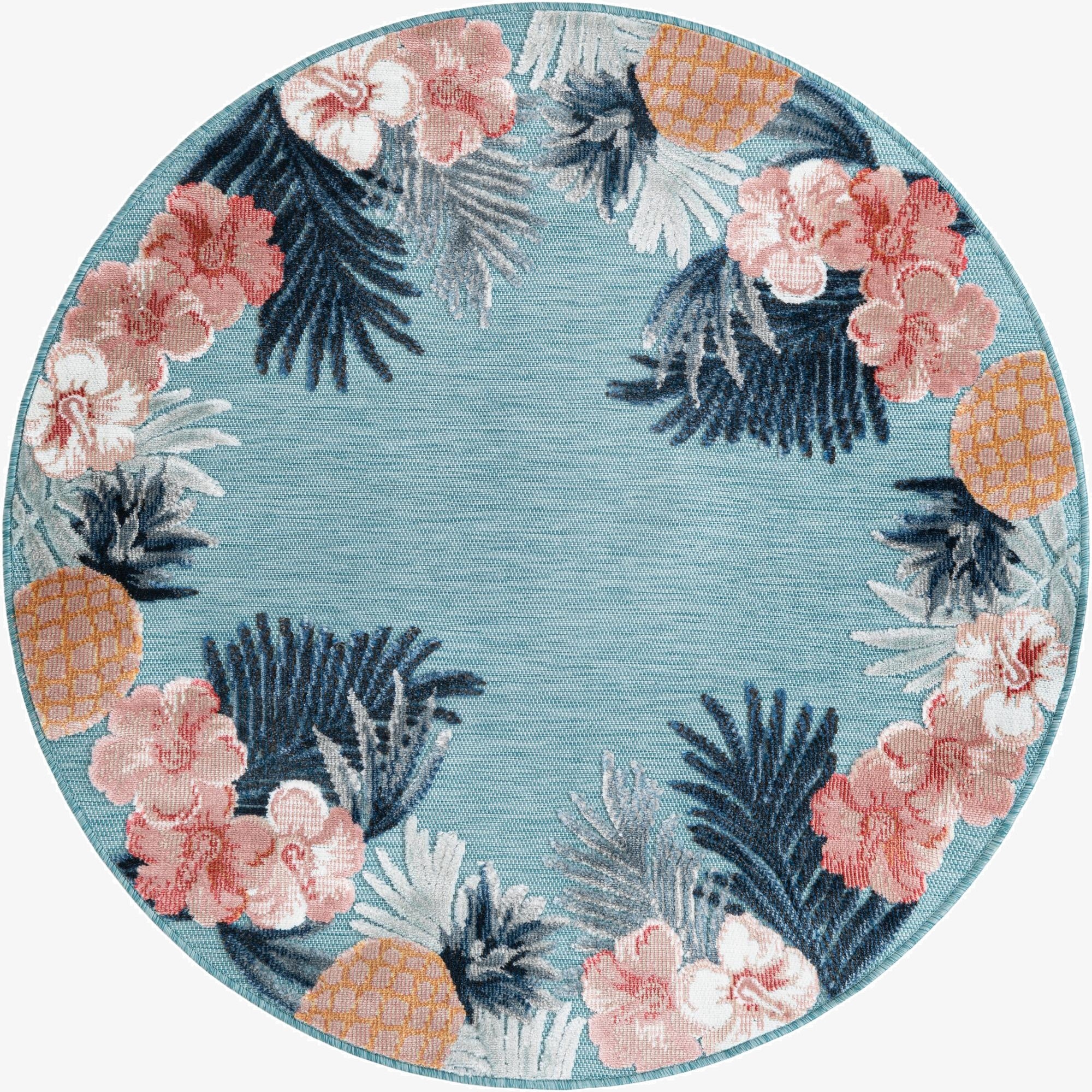 4' 5 x 4' 5  Washable Botanical Indoor / Outdoor Round Rug