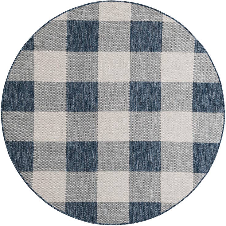 Detail image of 6' x 6' Easy-Clean Checkered Indoor / Outdoor Round Rug