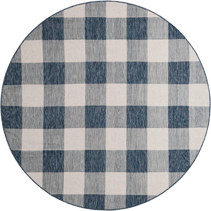 Detail image of 7' 10 x 7' 10 Easy-Clean Checkered Indoor / Outdoor Round Rug