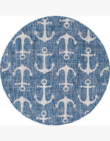 3' x 3' Easy-Clean Coastal Indoor / Outdoor Round Rug