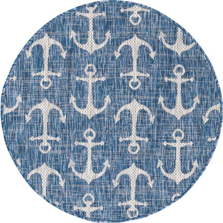3' x 3' Easy-Clean Coastal Indoor / Outdoor Round Rug