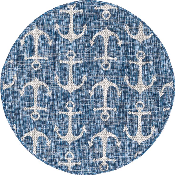 Detail image of 3' x 3' Easy-Clean Coastal Indoor / Outdoor Round Rug