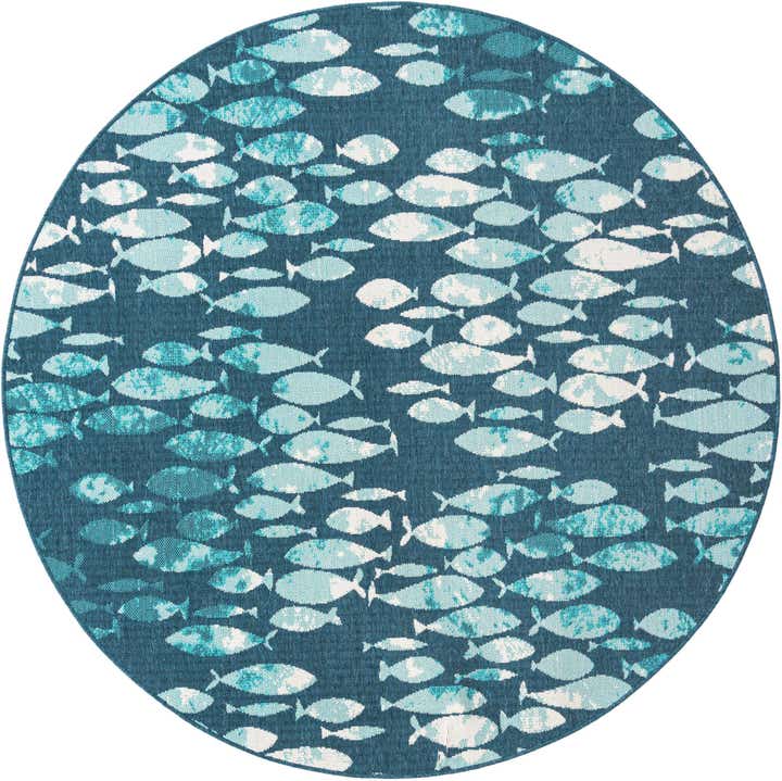 7' x 7' Easy-Clean Coastal Indoor / Outdoor Round Rug