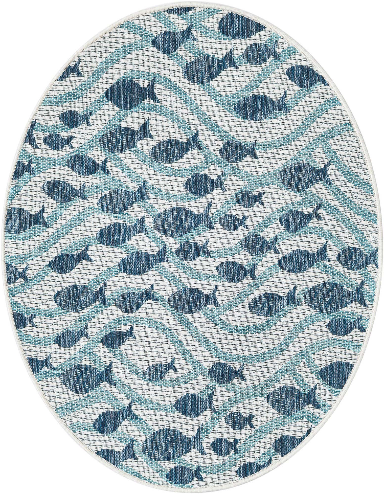3' 1 x 3' 1 Easy-Clean Coastal Indoor / Outdoor Round Rug