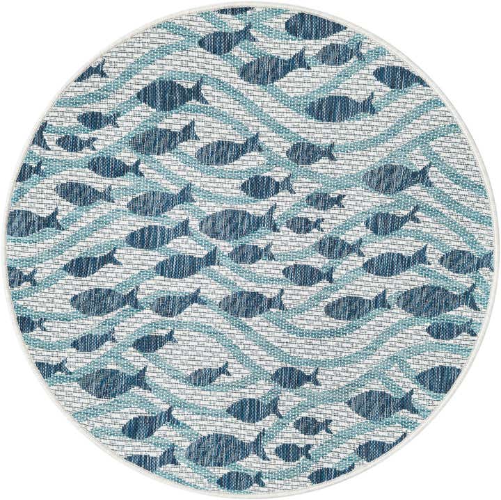 3' 1 x 3' 1 Easy-Clean Coastal Indoor / Outdoor Round Rug