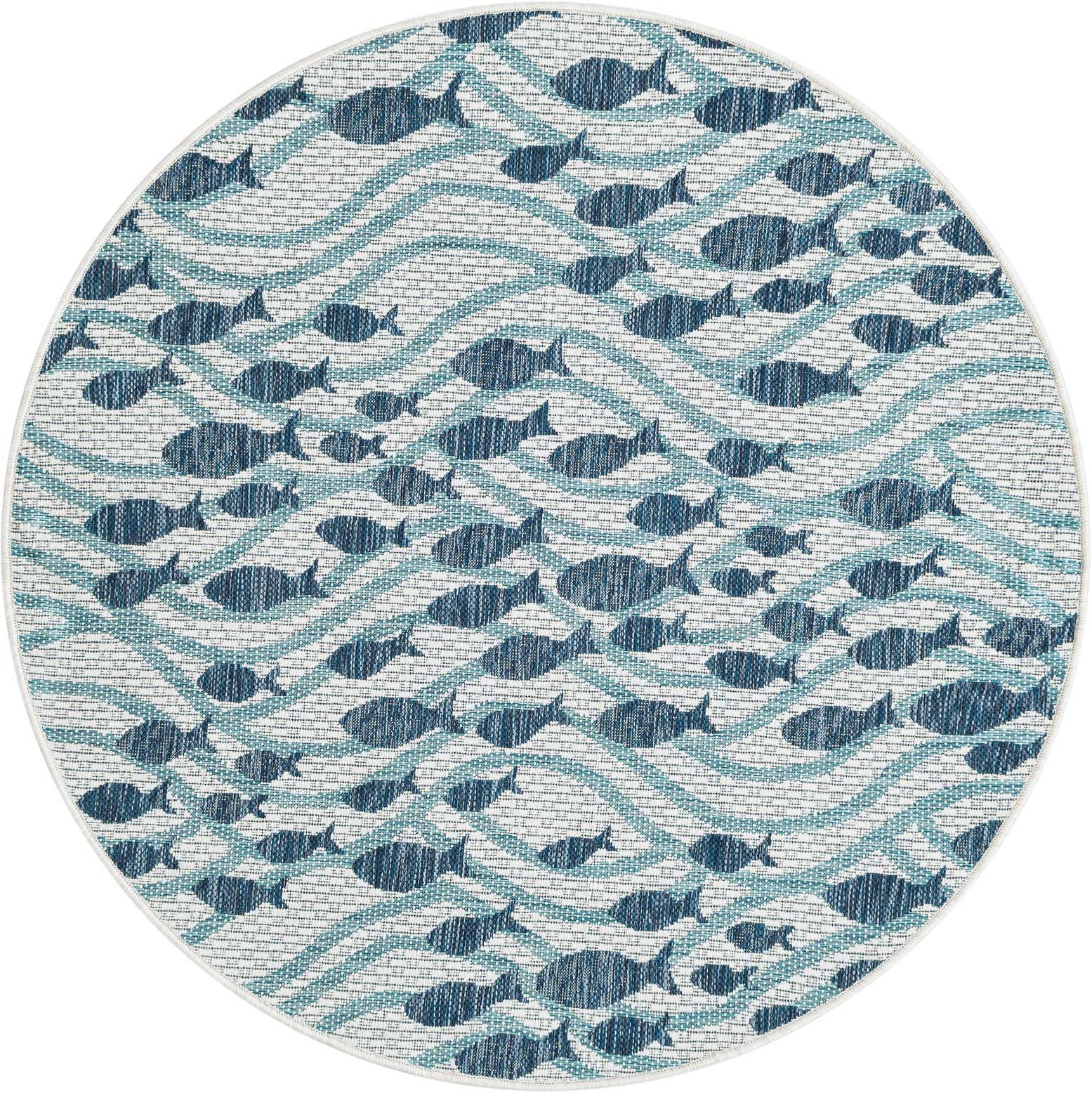 4' 1 x 4' 1 Easy-Clean Coastal Indoor / Outdoor Round Rug