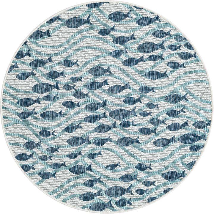 4' 1 x 4' 1 Easy-Clean Coastal Indoor / Outdoor Round Rug