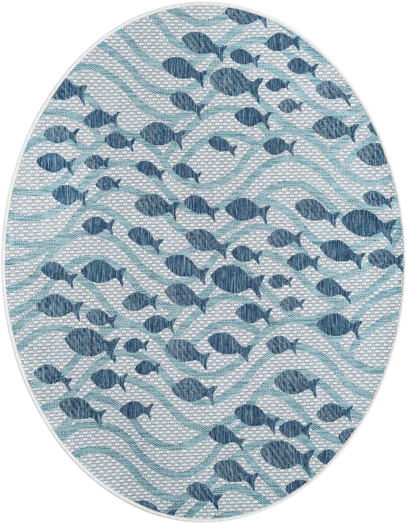 5' 3 x 5' 3 Easy-Clean Coastal Indoor / Outdoor Round Rug