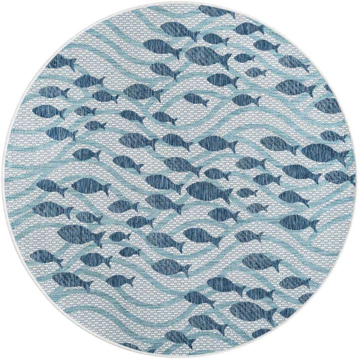 5' 3 x 5' 3 Easy-Clean Coastal Indoor / Outdoor Round Rug