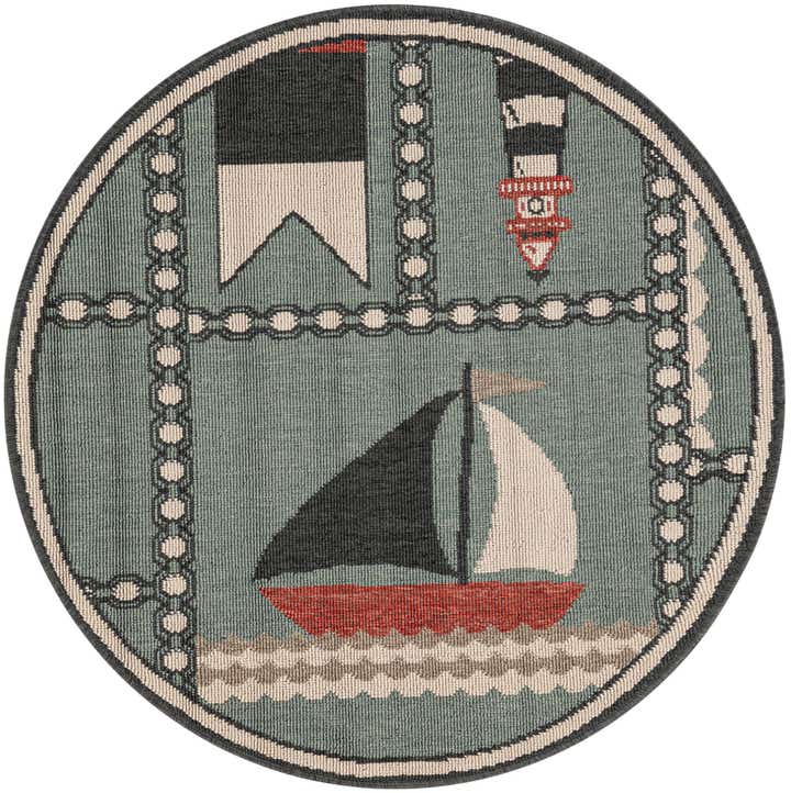 3' x 3' Easy-Clean Coastal Indoor / Outdoor Round Rug