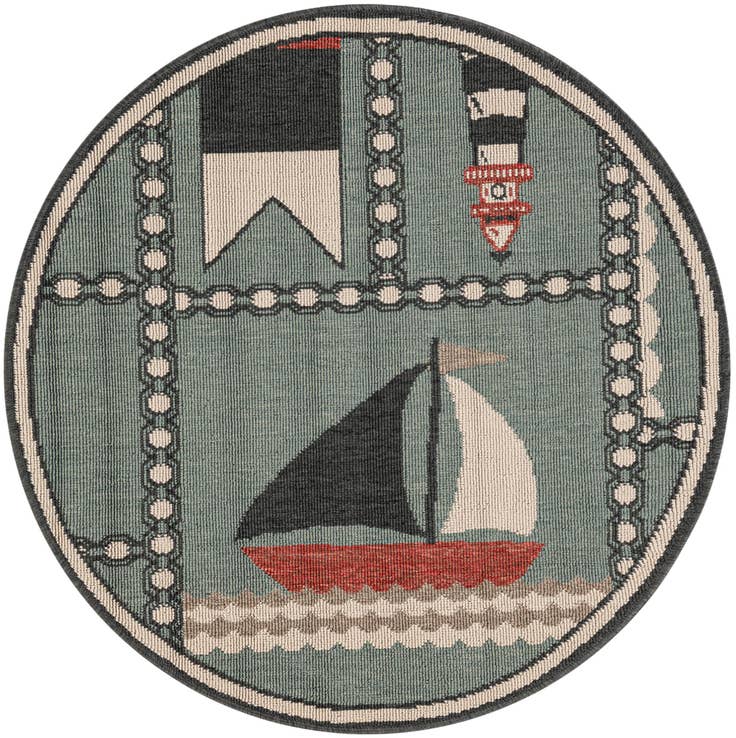 Detail image of 3' x 3' Easy-Clean Coastal Indoor / Outdoor Round Rug
