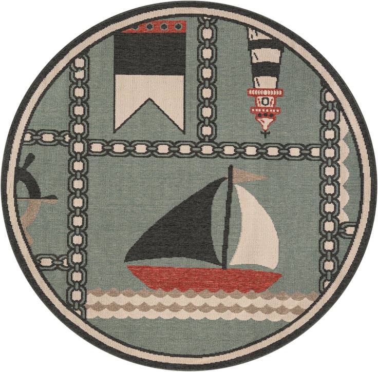 Detail image of 5' x 5' Easy-Clean Coastal Indoor / Outdoor Round Rug