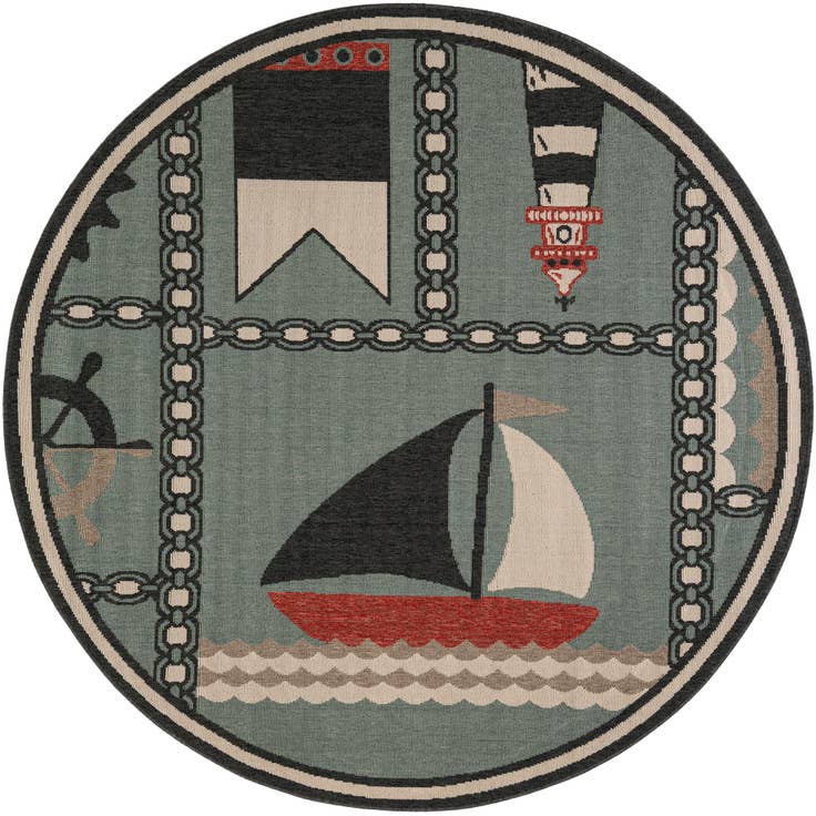 Detail image of 6' x 6' Easy-Clean Coastal Indoor / Outdoor Round Rug