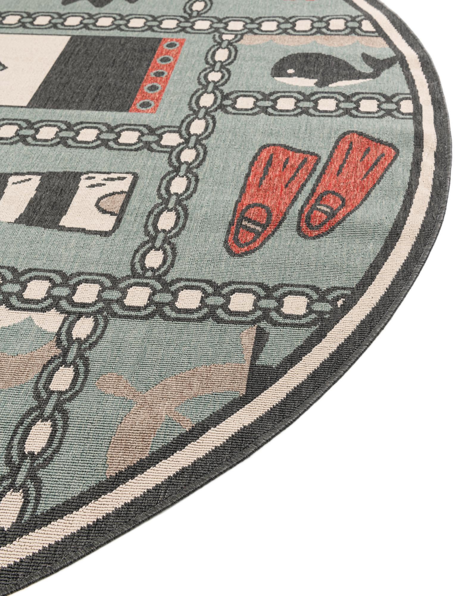 3' x 3' Easy-Clean Coastal Indoor / Outdoor Round Rug