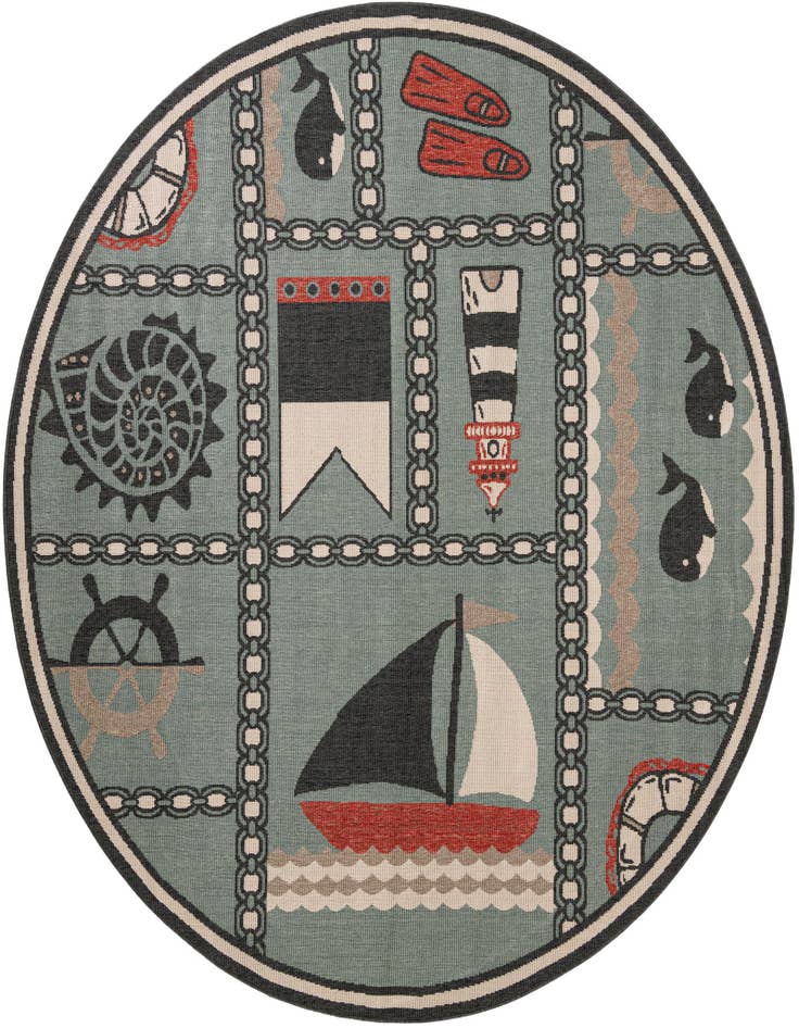 Detail image of 7' 10 x 7' 10 Easy-Clean Coastal Indoor / Outdoor Round Rug