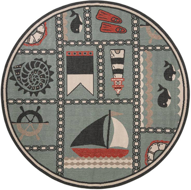 Detail image of 7' 10 x 7' 10 Easy-Clean Coastal Indoor / Outdoor Round Rug