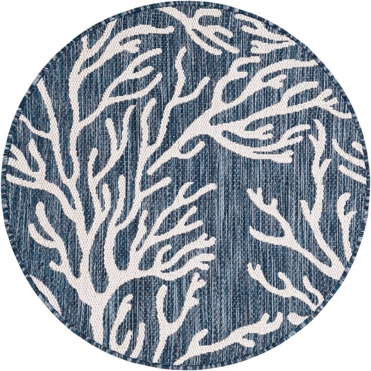 Detail image of 3' x 3' Easy-Clean Coastal Indoor / Outdoor Round Rug