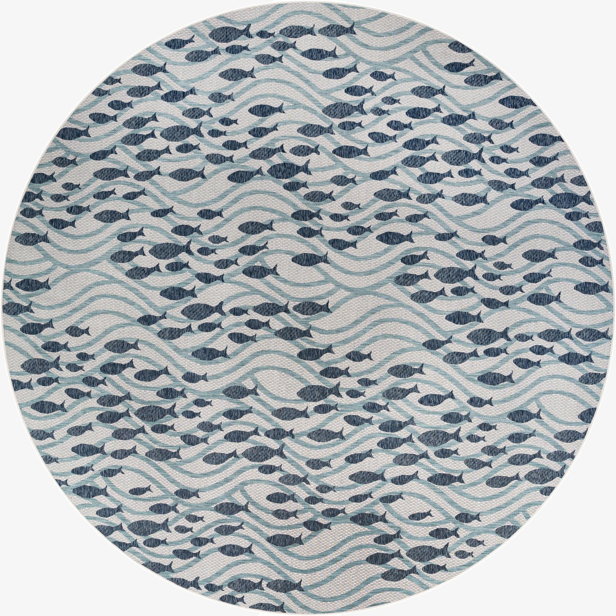 13' x 13'  Washable Coastal Indoor / Outdoor Round Rug