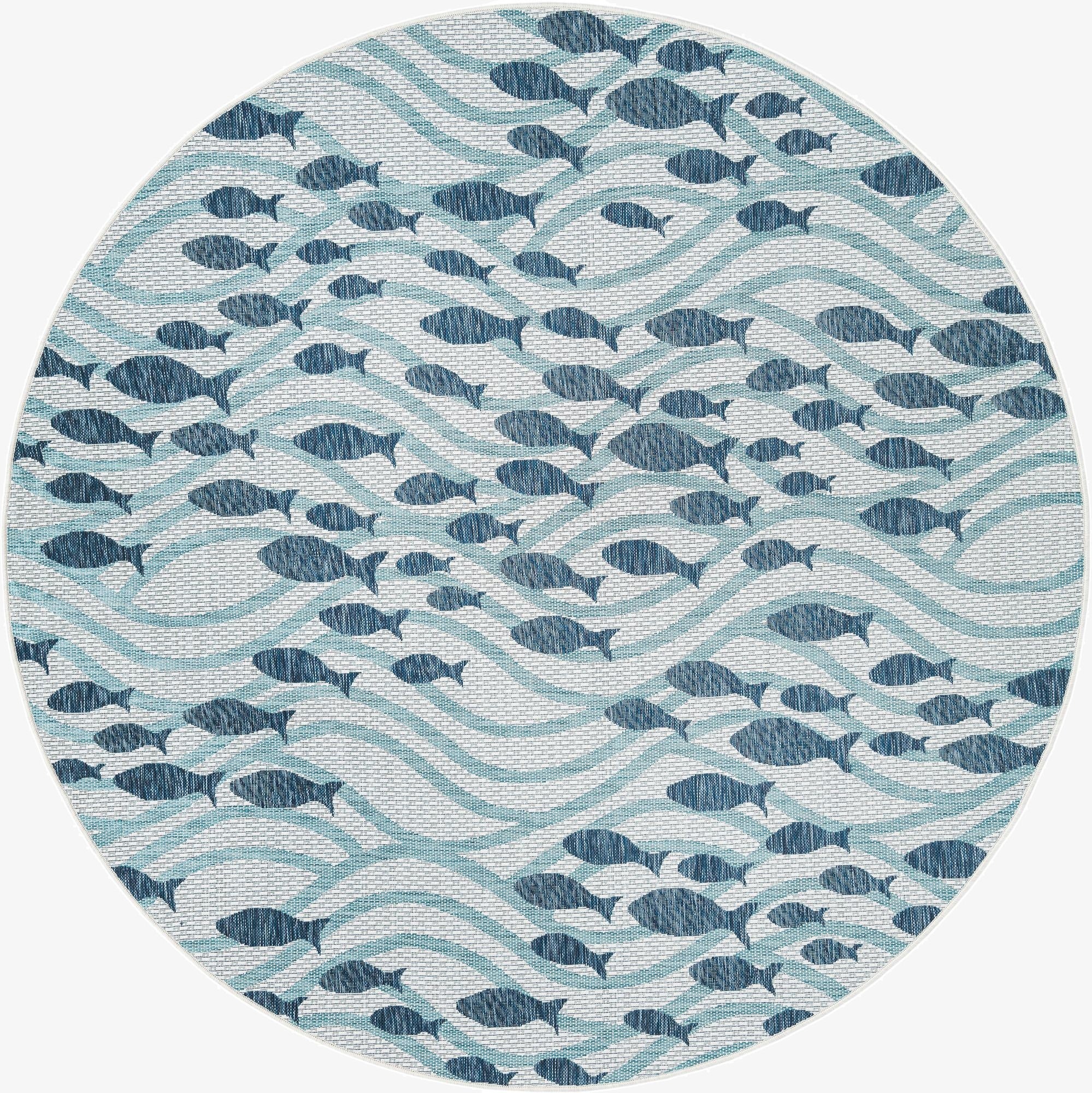 7' 10 x 7' 10  Washable Coastal Indoor / Outdoor Round Rug