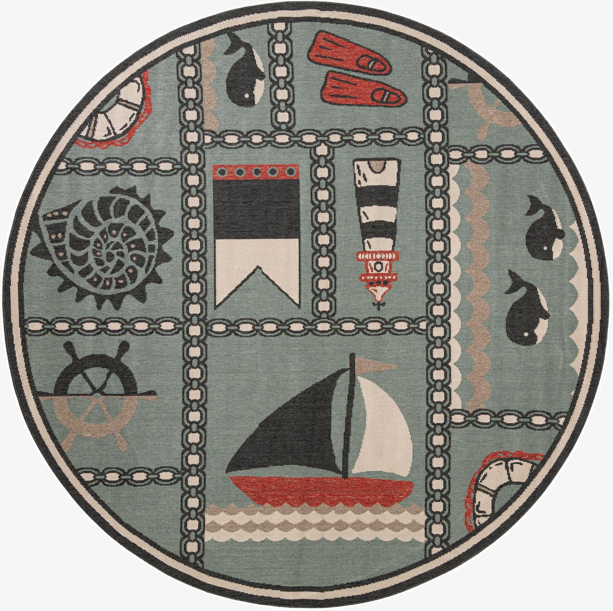 7' 10 x 7' 10  Washable Coastal Indoor / Outdoor Round Rug