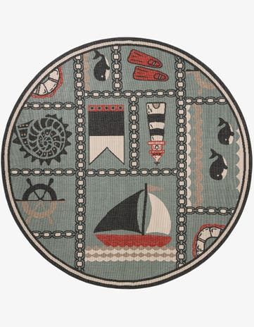 7' 10 x 7' 10 Easy-Clean Coastal Indoor / Outdoor Round Rug