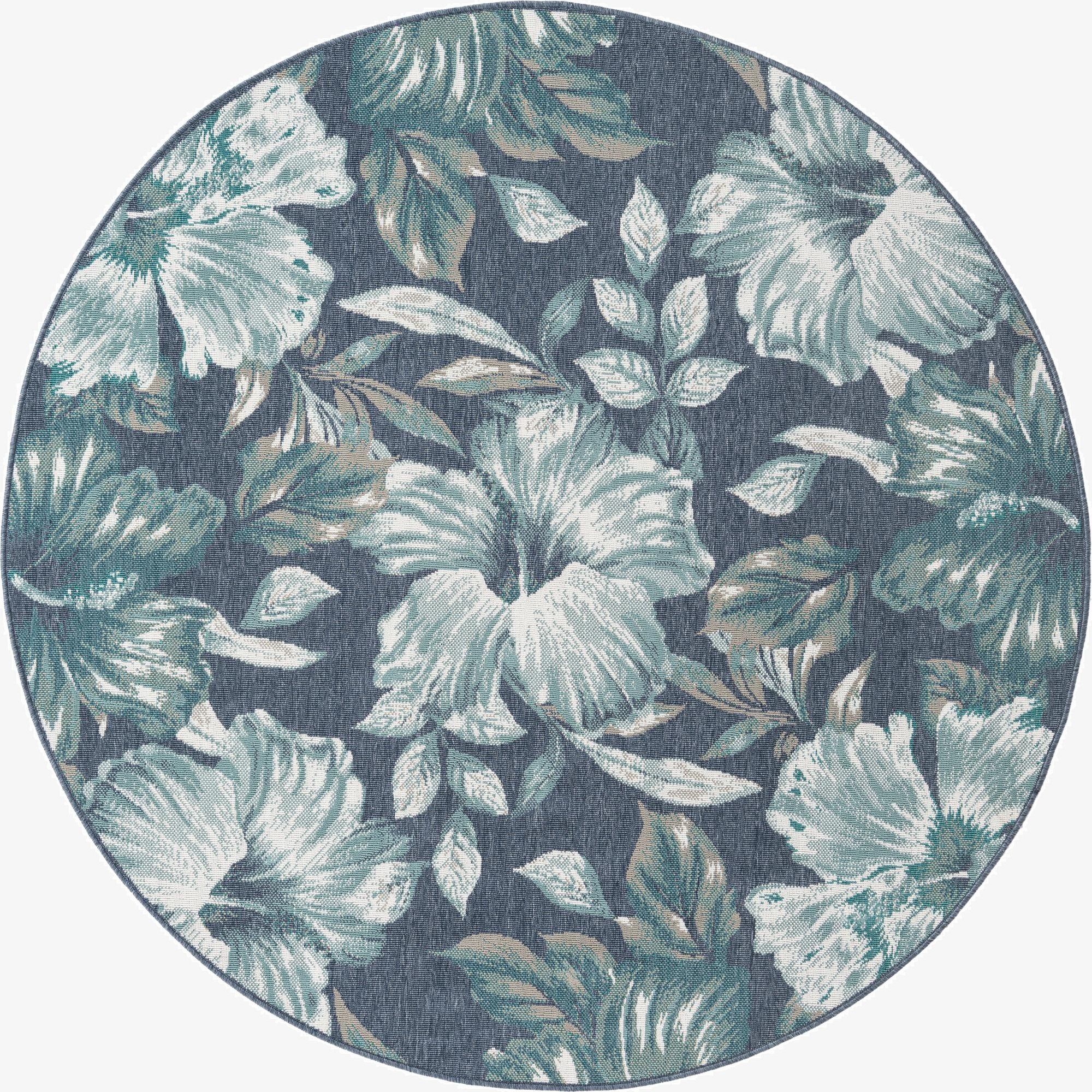 7' x 7'  Washable Coastal Indoor / Outdoor Round Rug