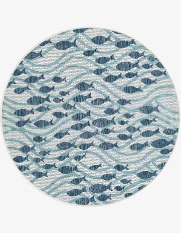 4' 1 x 4' 1 Easy-Clean Coastal Indoor / Outdoor Round Rug