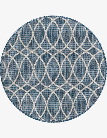Blue Easy-Clean Lattice Indoor / Outdoor Round Rug