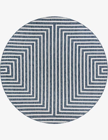 Blue Easy-Clean Modern Indoor / Outdoor Round Rug