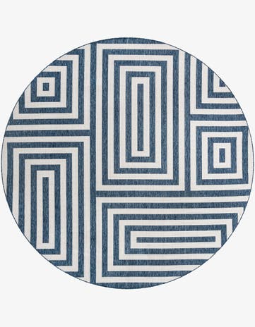Blue Easy-Clean Modern Indoor / Outdoor Round Rug