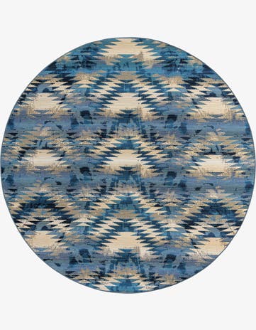 Blue Easy-Clean Modern Indoor / Outdoor Round Rug