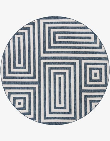 Blue Easy-Clean Modern Indoor / Outdoor Round Rug