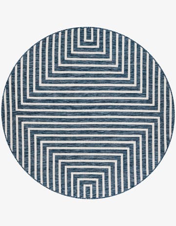 Blue Easy-Clean Modern Indoor / Outdoor Round Rug