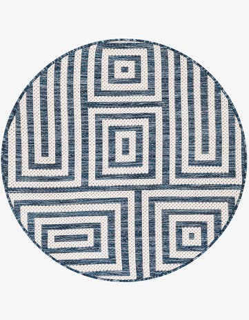 Blue Easy-Clean Modern Indoor / Outdoor Round Rug